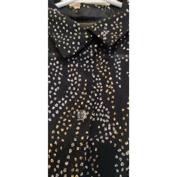 Francine Browner Black Sheer Blouse Top SMALL 80's GOLD & SILVER GLITTER USA - Picture 6 of 13